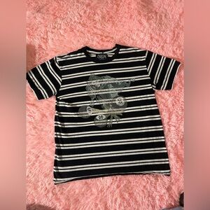 Section 8 Men’s Black White Striped Graphic T-Shirt Skull Streetwear Size L